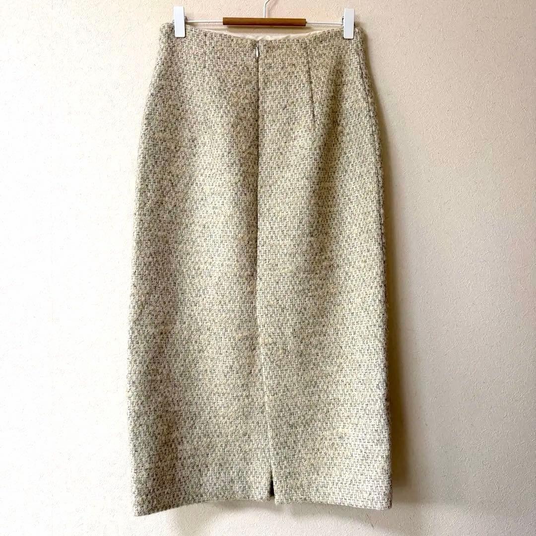 アルアバイル　ウール混ツイードロングスカート　アイボリー　2 スリット　M 白