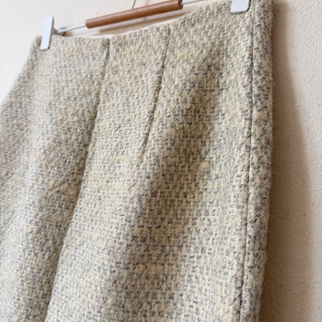 アルアバイル　ウール混ツイードロングスカート　アイボリー　2 スリット　M 白