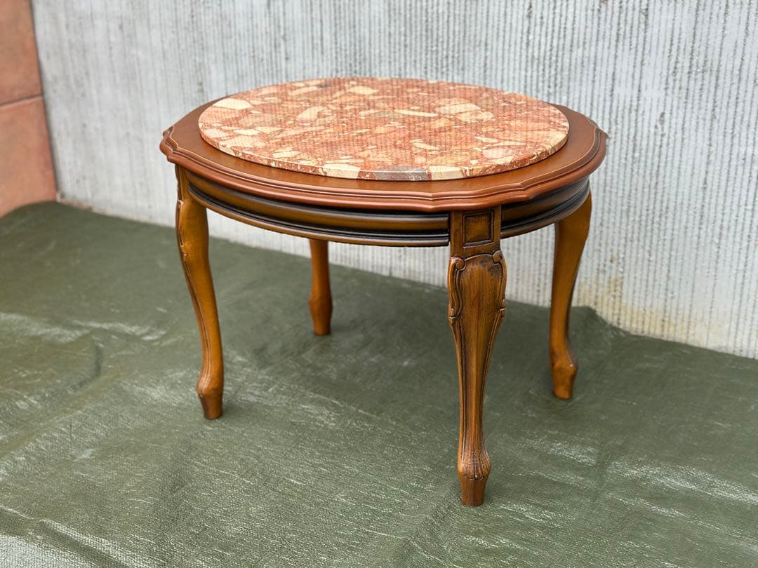 【サイドテーブル】木製　花台　飾り台　大理石　オケージョナルテーブル