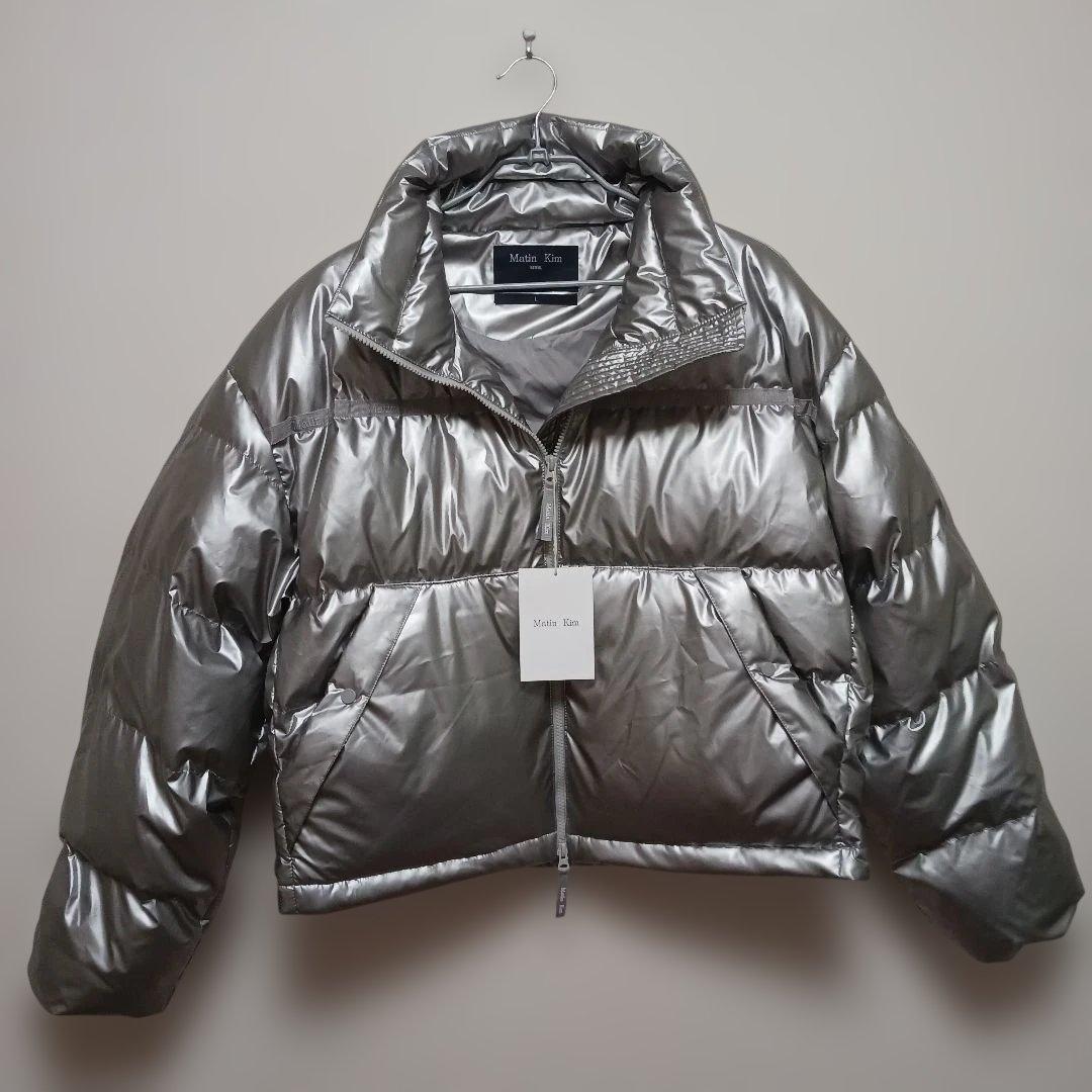 2946【未使用・レア】MatinKimダウンジャケット　シルバー　L　刺繍ロゴ
