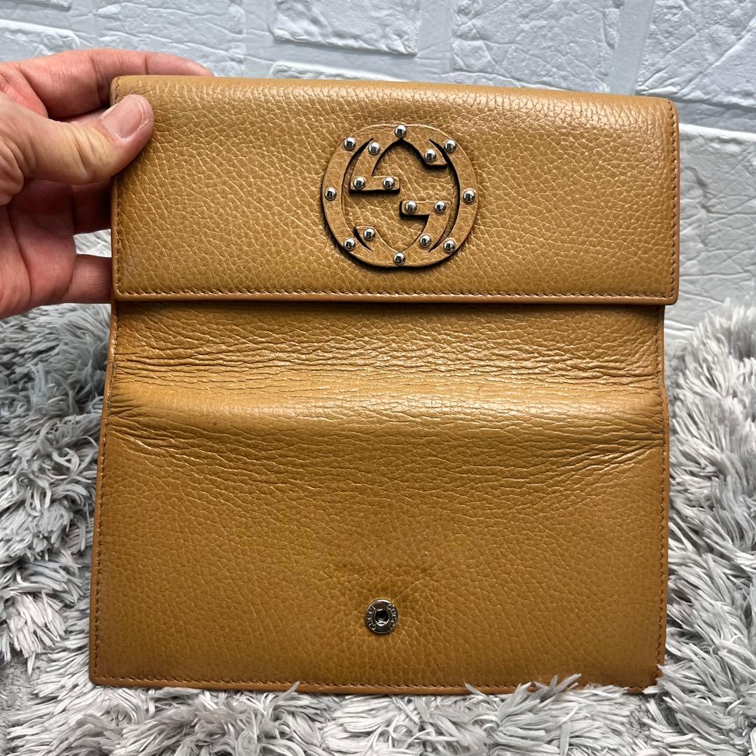 GUCCI✨インターロッキング　コンチネンタ　長財布　シボレザー　キャメル
