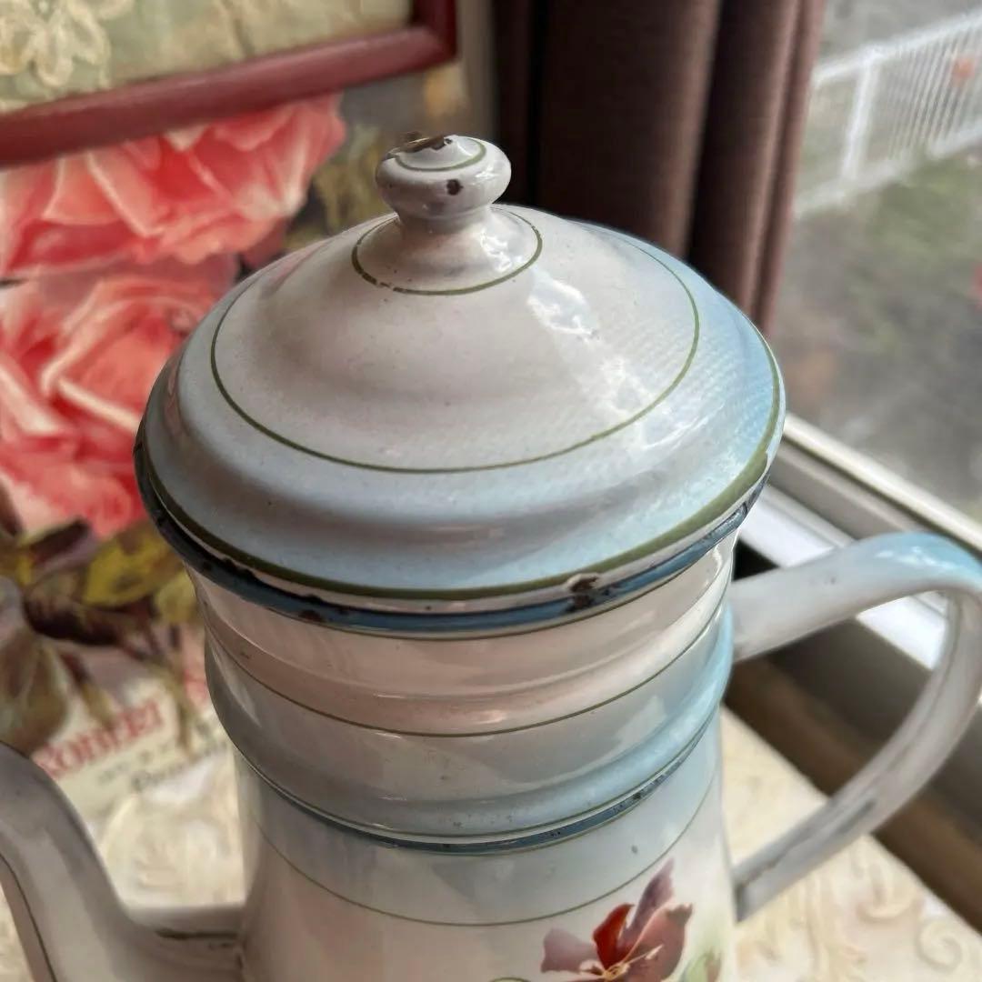 フランスアンティーク　Japy トリプルパンジー　ホーローポット