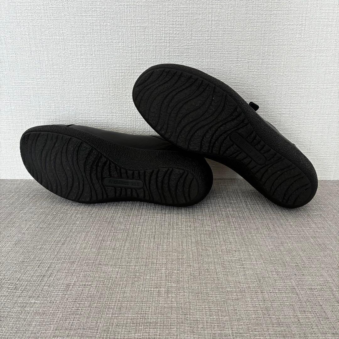 極美品 アキレスソルボ スムースレザー スニーカー 黒 ウォーキングシューズ