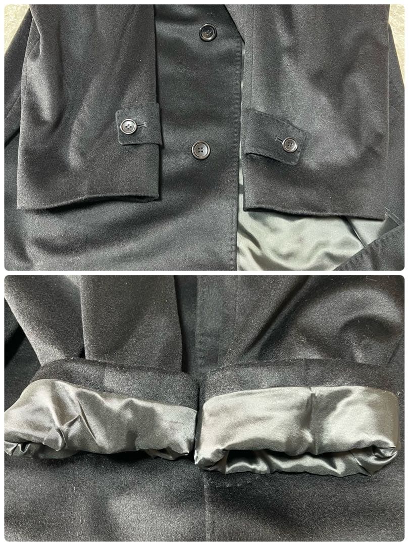 未使用級/カシミヤ100%✨ステンカラーコート ロングコート ブラック ゆとりL