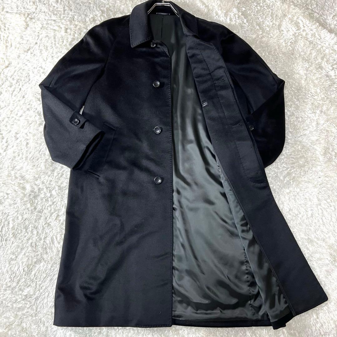 未使用級/カシミヤ100%✨ステンカラーコート ロングコート ブラック ゆとりL