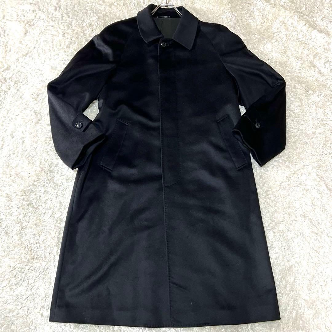 未使用級/カシミヤ100%✨ステンカラーコート ロングコート ブラック ゆとりL