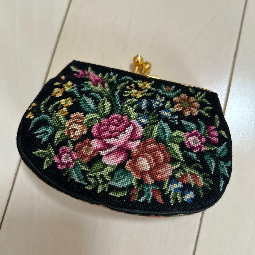 美品◆プチポアン　2WAYアンティークバッグ　花柄刺繍　バッグ＆ケース
