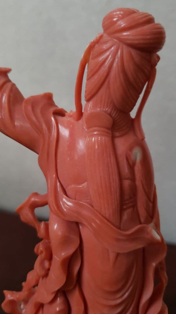 勇峰 本珊瑚 天女 置物 オブジェ 彫刻 珊瑚 宝石珊瑚 天然珊瑚 赤珊瑚