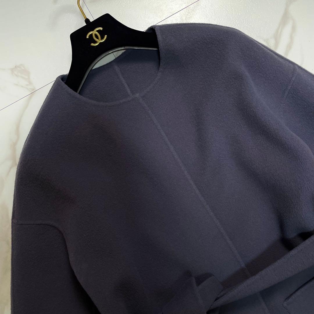 近年✨アナイ シャルムリバーケープコート ノーカラーコート ベルト ウール 38