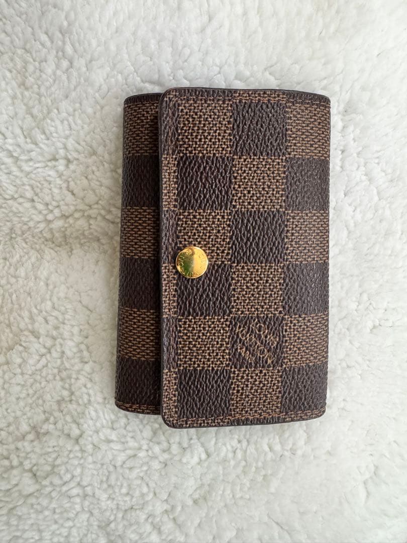 ダミエパターン ブラウンレザーキーケース