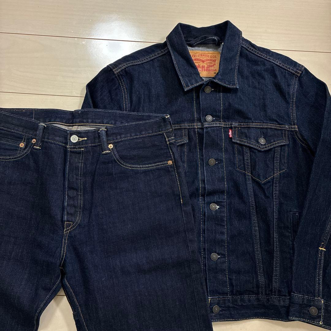 リーバイス 濃紺デニムセットアップ トラッカージャケット 501 W34