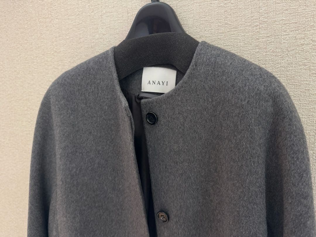 アナイ　カシミヤノーカラーベルトコート　ロングコート