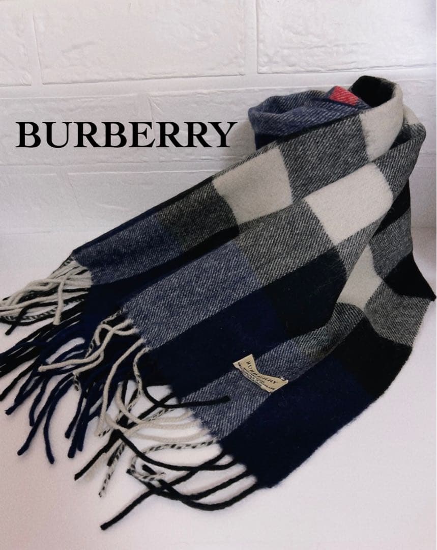 バーバリー　BURBERRY マフラー　チェック　ブルー系　男女兼用