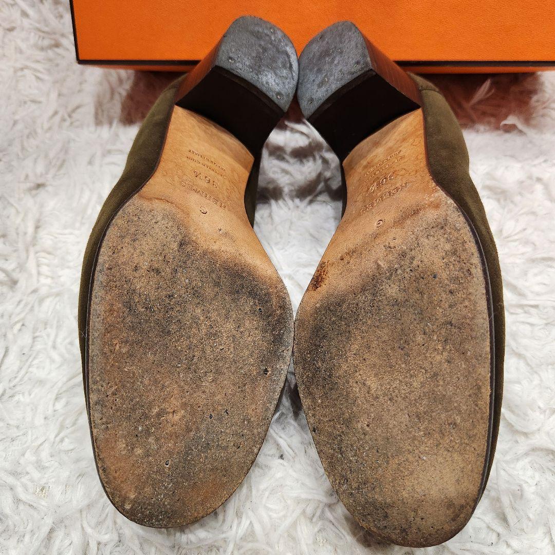 エルメス❣️ローファー　23.5cm　コンスタンス　Hバックル　スエード　カーキ