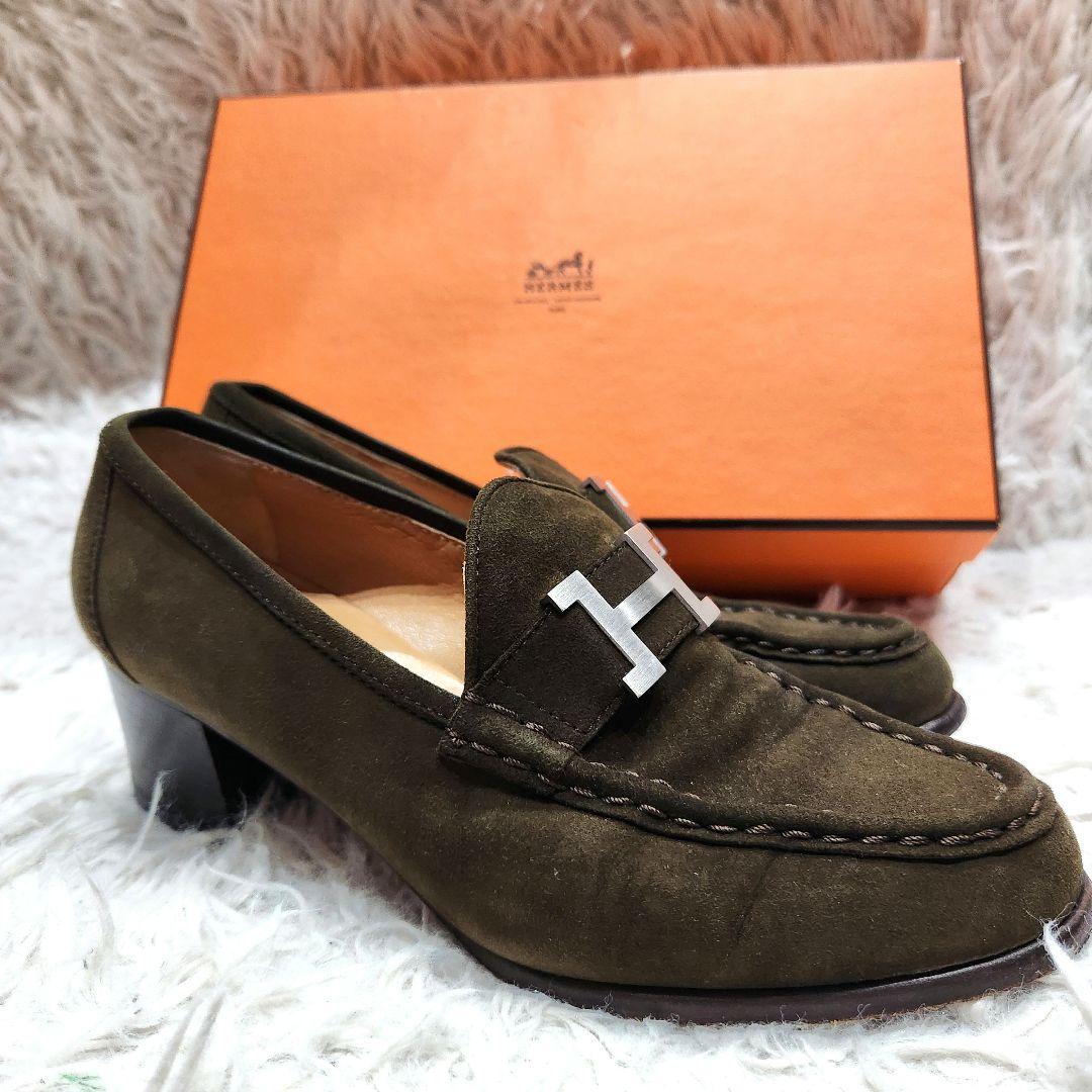 エルメス❣️ローファー　23.5cm　コンスタンス　Hバックル　スエード　カーキ