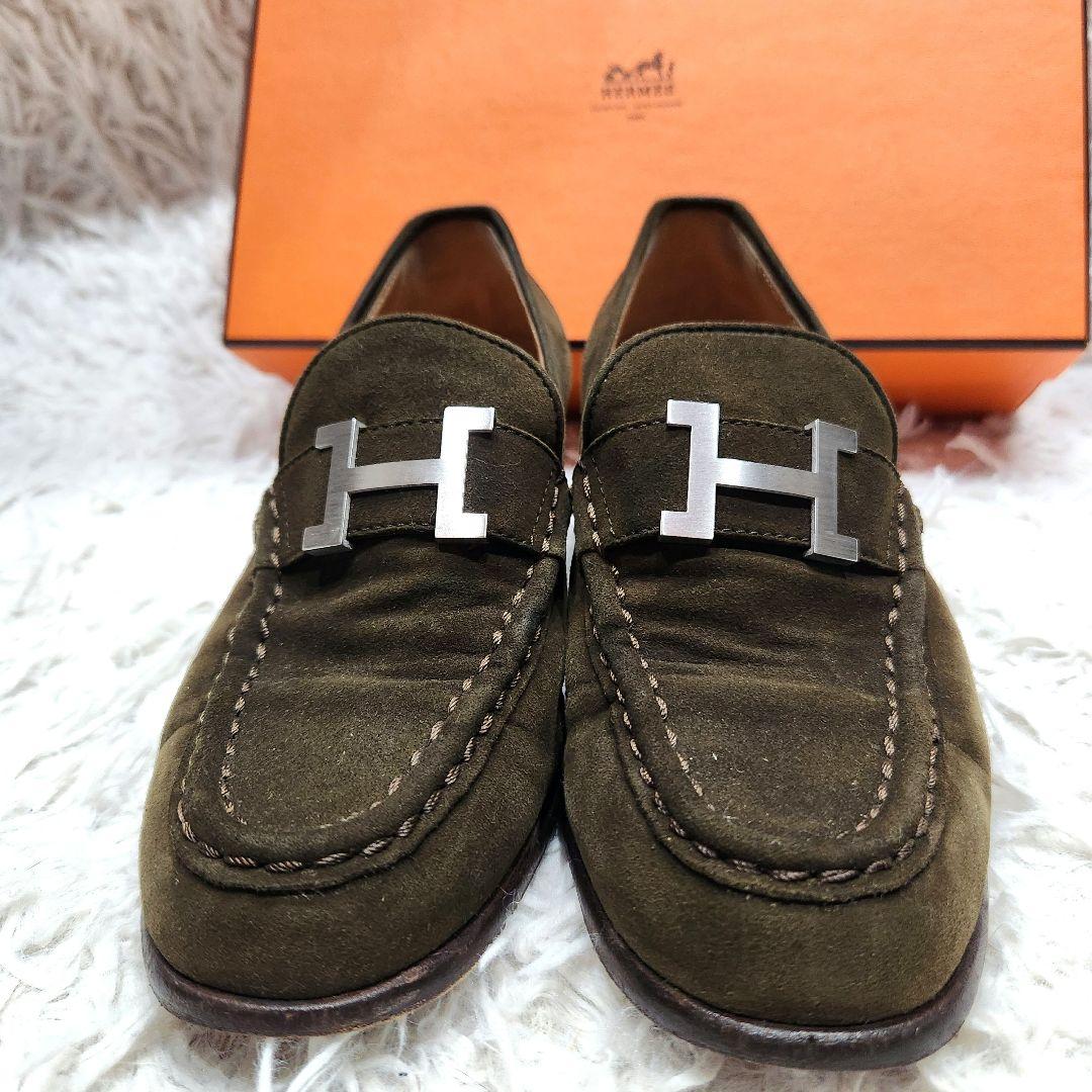 エルメス❣️ローファー　23.5cm　コンスタンス　Hバックル　スエード　カーキ