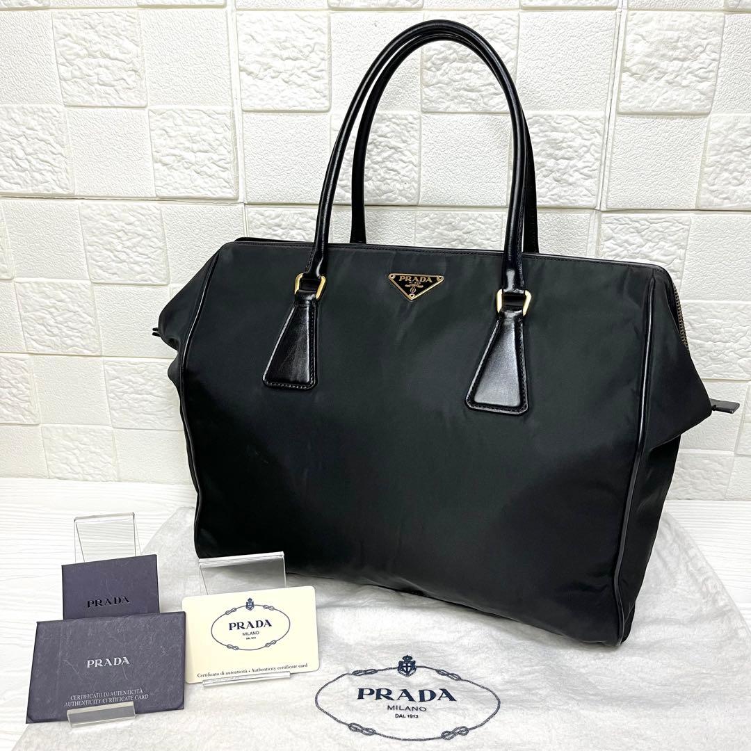 ✨美品✨☘️PRADA☘️✨トートバッグ✨三角ロゴ✨ナイロンレザー✨ゴールド金具✨