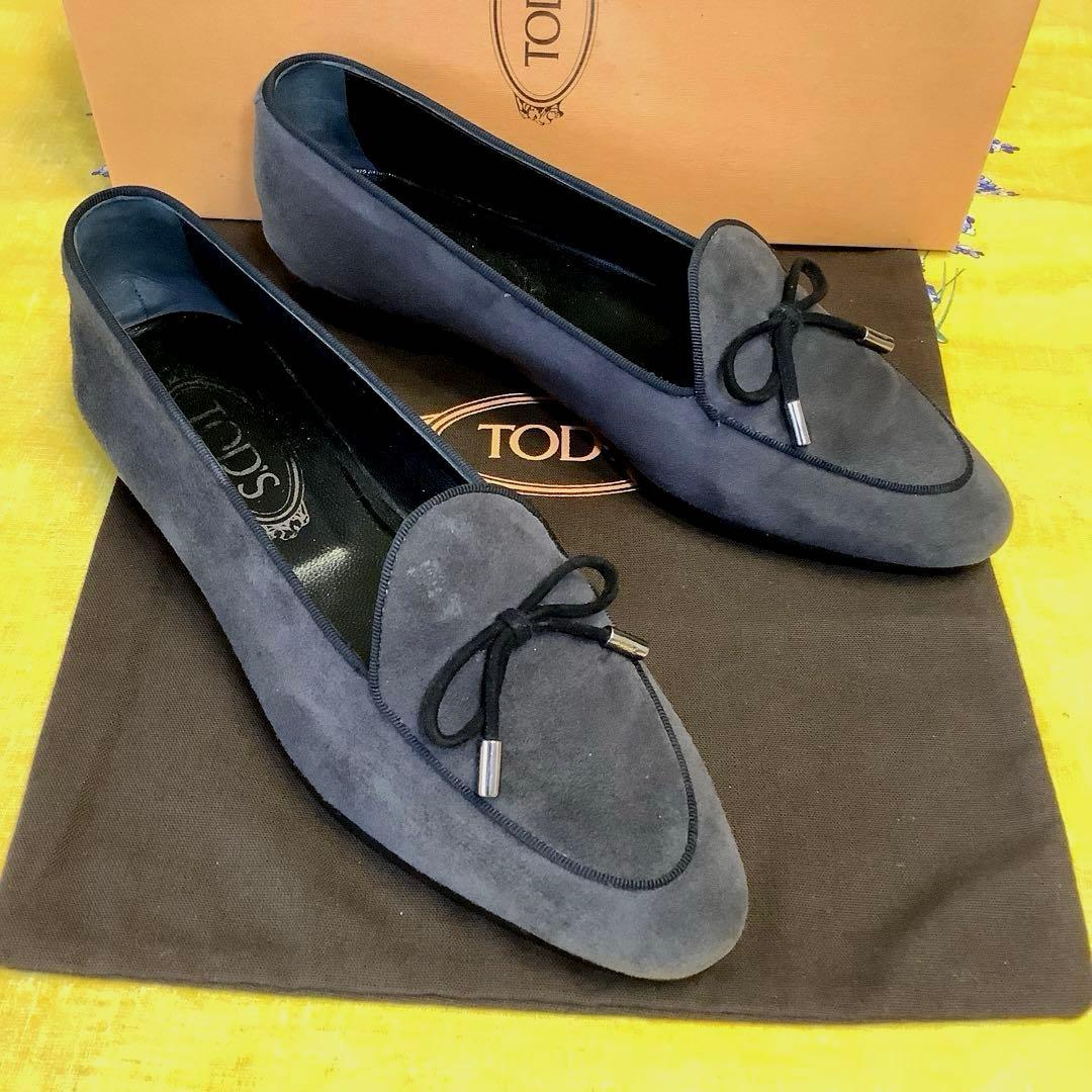 レア美品! トッズ リボンゴンミーニ ダークグレースウェードカーフ 24cm