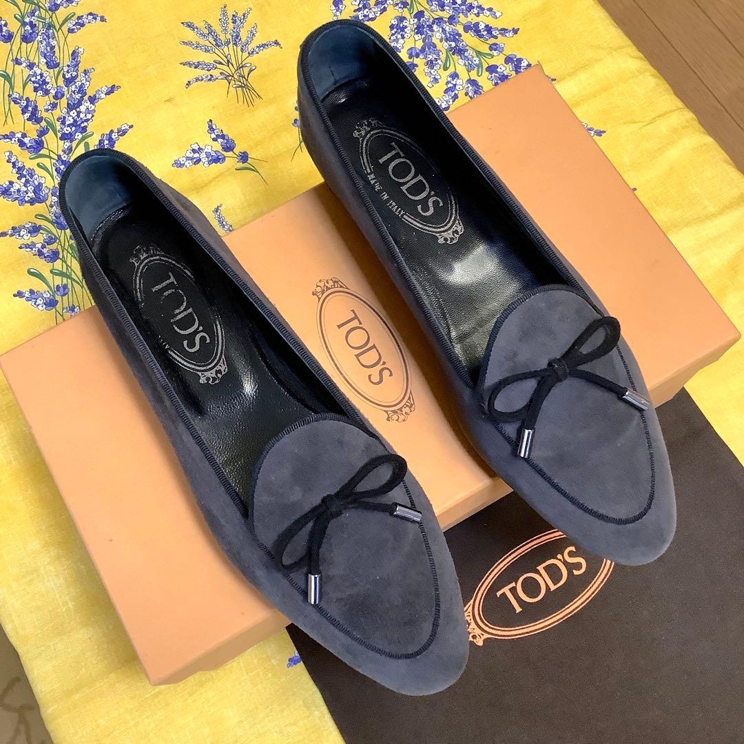 レア美品! トッズ リボンゴンミーニ ダークグレースウェードカーフ 24cm