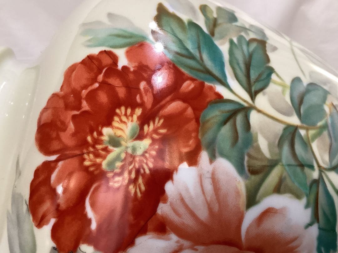 オールドノリタケ　日陶印　月桂樹　大輪牡丹花柄陶器花瓶　ビンテージ　昭和レトロ