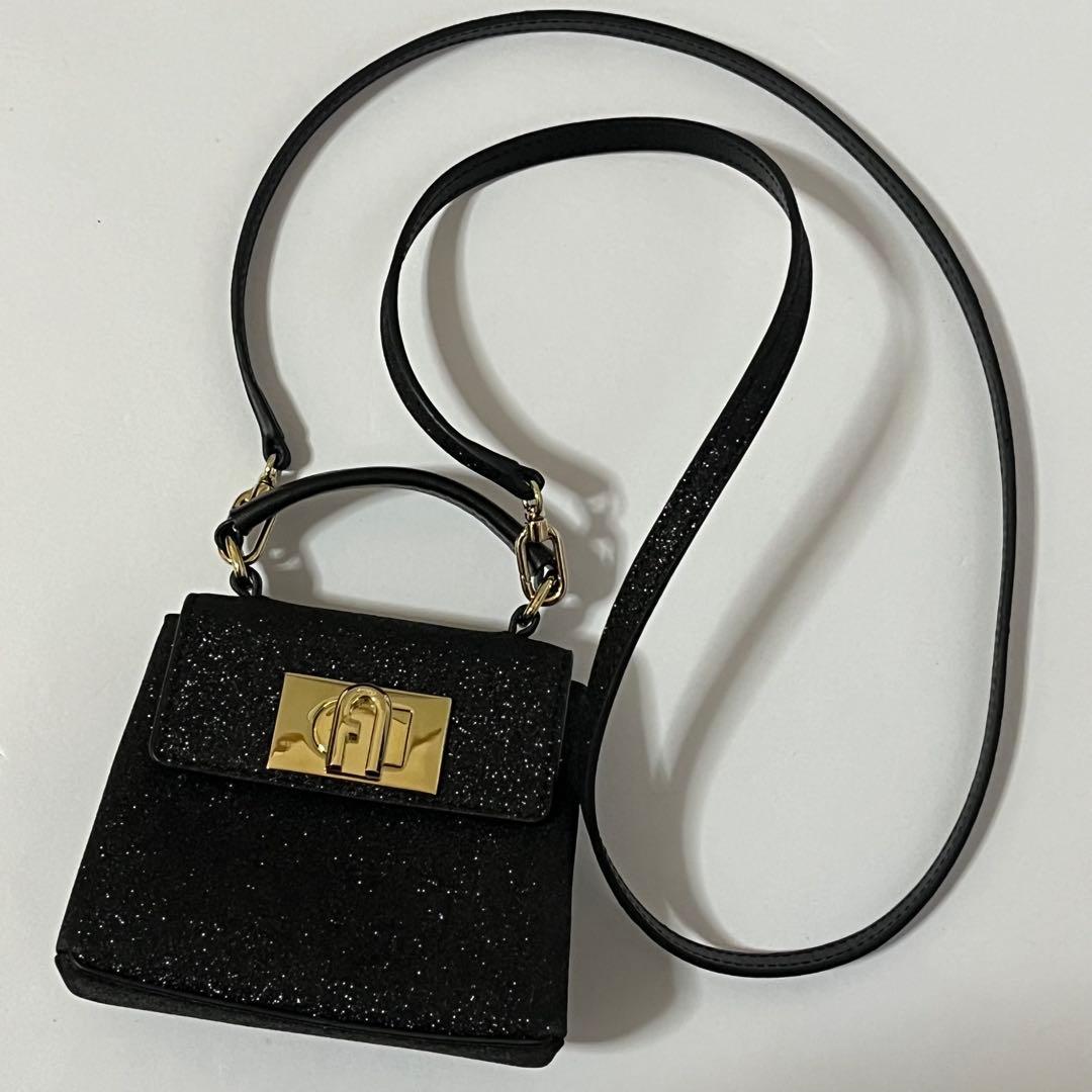 極美品✨フルラ　1927 2way ショルダーバッグ　ミニバッグ　グリッター　黒
