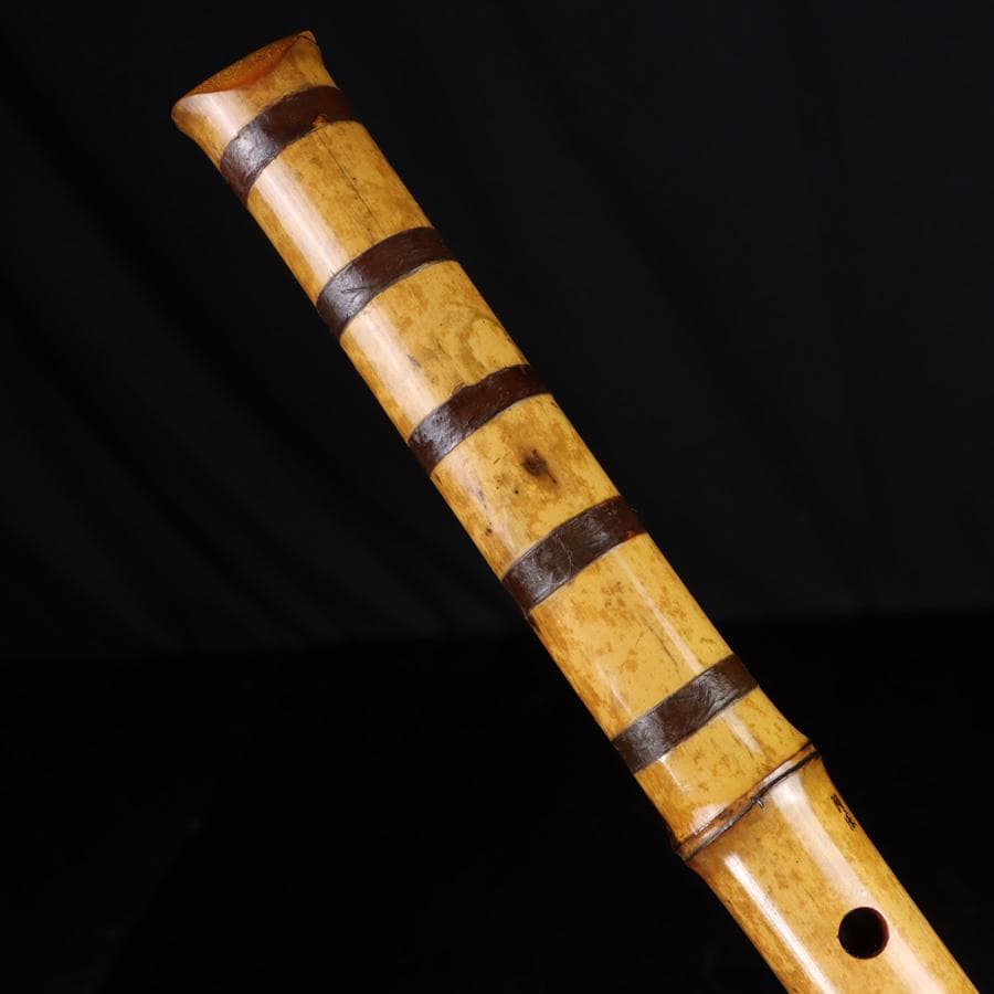 Y3273-5 琴古流 尺八 隆風銘 銀三線 螺鈿細工 全長61.5㎝