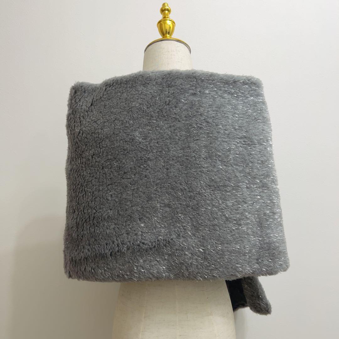 即納　新品未使用　新色テディベアストール　ライトグレーラメ　アルパカ毛