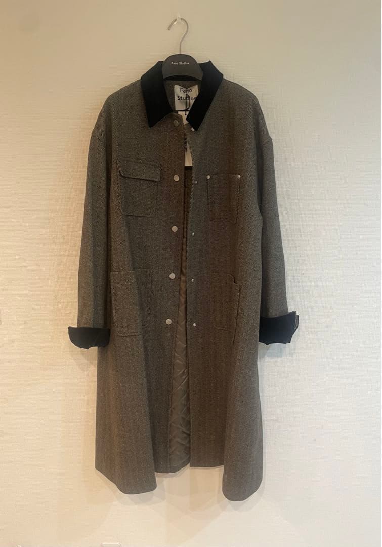 ＊M＊ へリンボーン柄 ステンカラーコート L