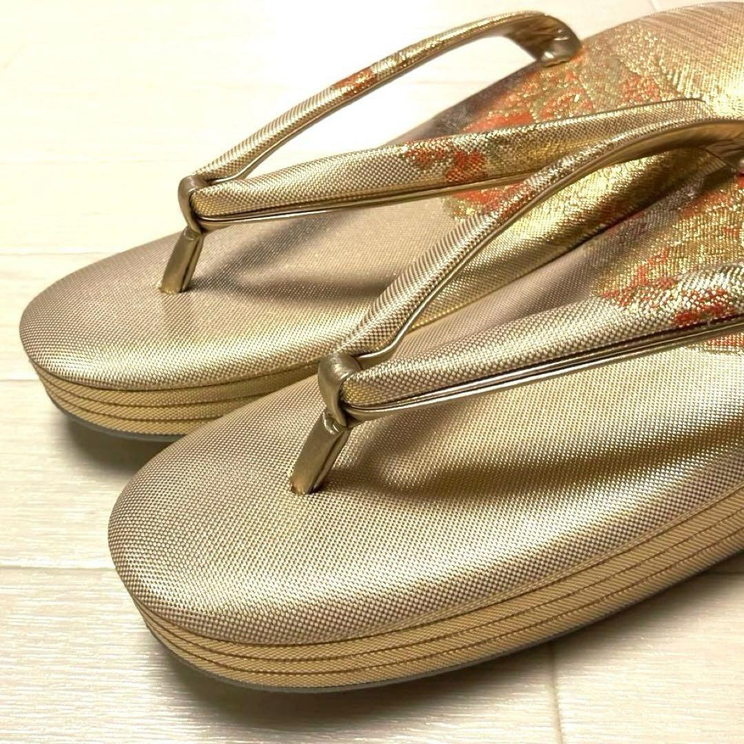 《美品・箱付き》佐賀錦　草履バッグセット　東京芝山　正絹　ゴールド　厚底