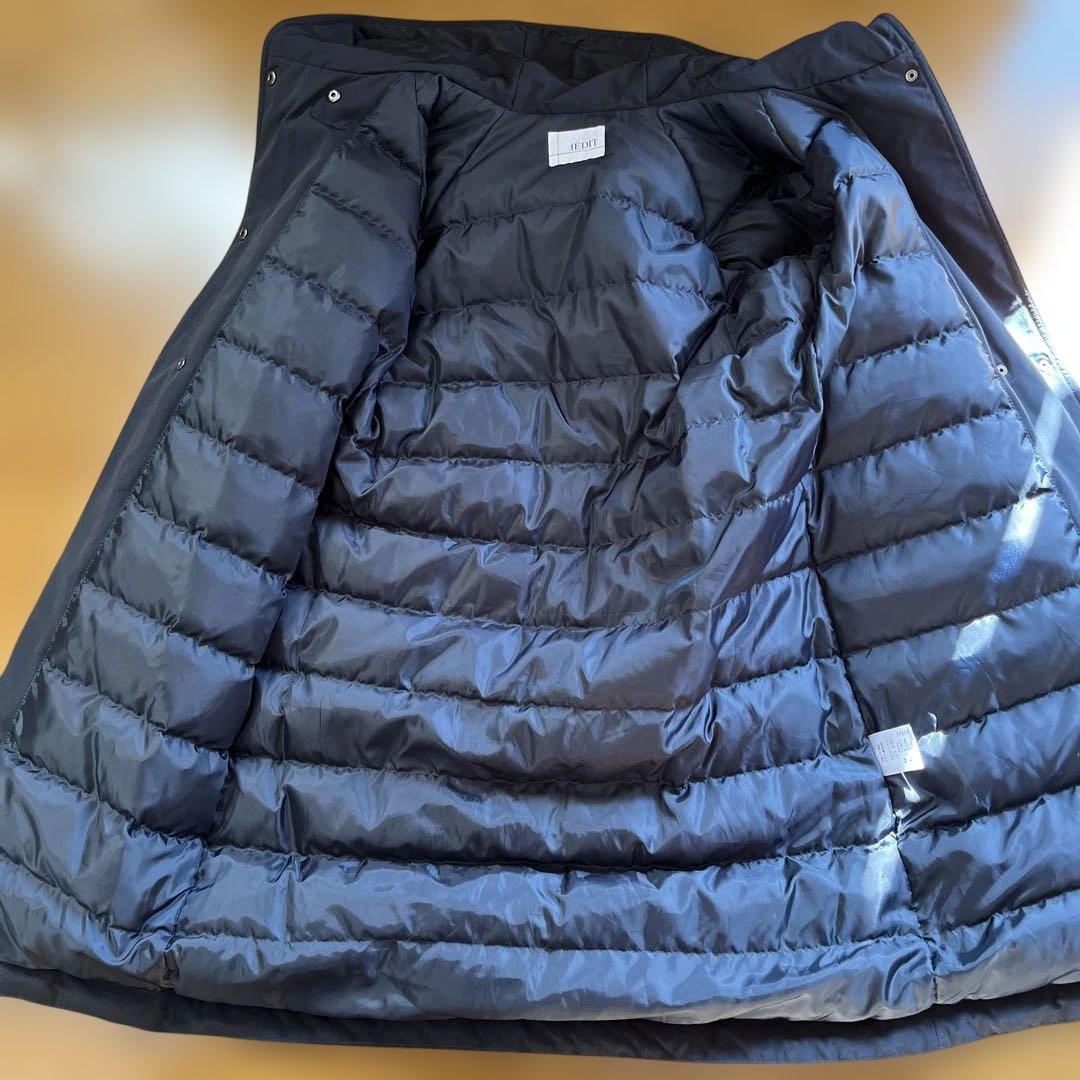 IEDIT フード付きネイビー ダウンロングコート