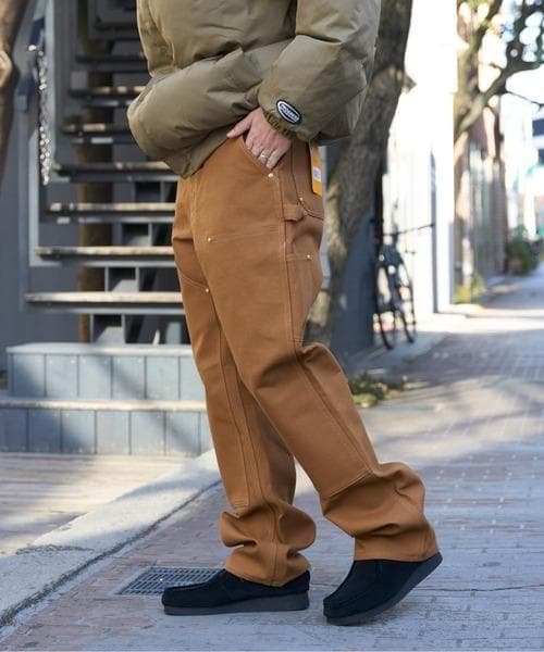 ★米国製本物W34*L32ノンウォッシュCARHARTTダブルニーB01ブラウン