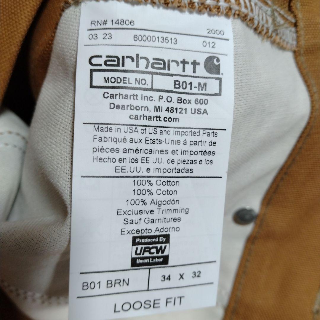 ★米国製本物W34*L32ノンウォッシュCARHARTTダブルニーB01ブラウン