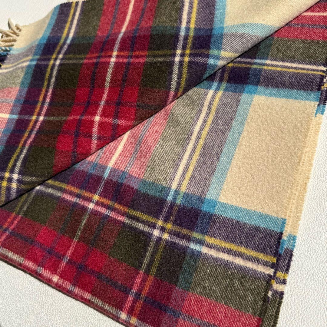 美品　ジョンストンズ　大判　ストール　マフラー　カシミヤ　チェック　グリーン