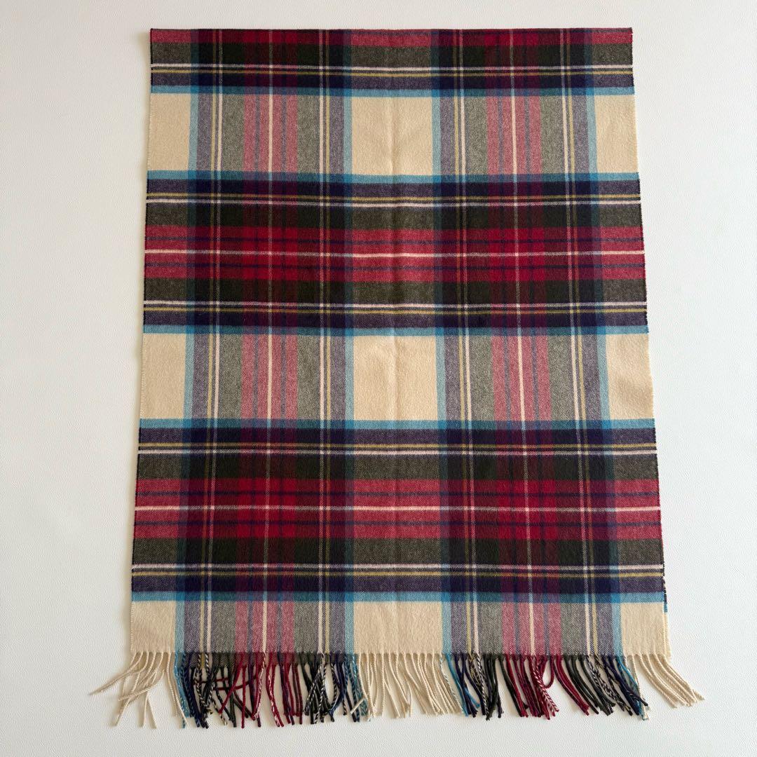 美品　ジョンストンズ　大判　ストール　マフラー　カシミヤ　チェック　グリーン