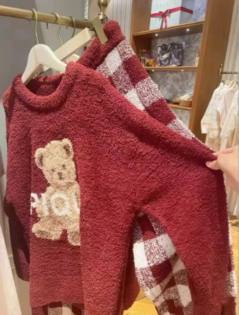 【大人気】ジェラピケ パジャマ ルームウェア 2点セット ふわふわ ワインレッド