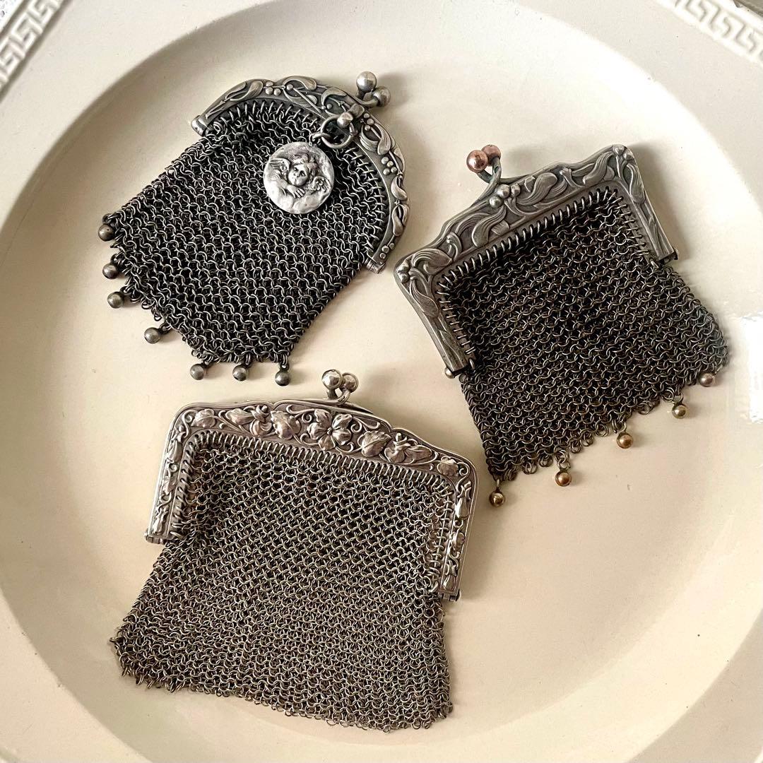 純銀製シルバーヤドリギモチーフパース　フランスアンティーク　ポルトモネ