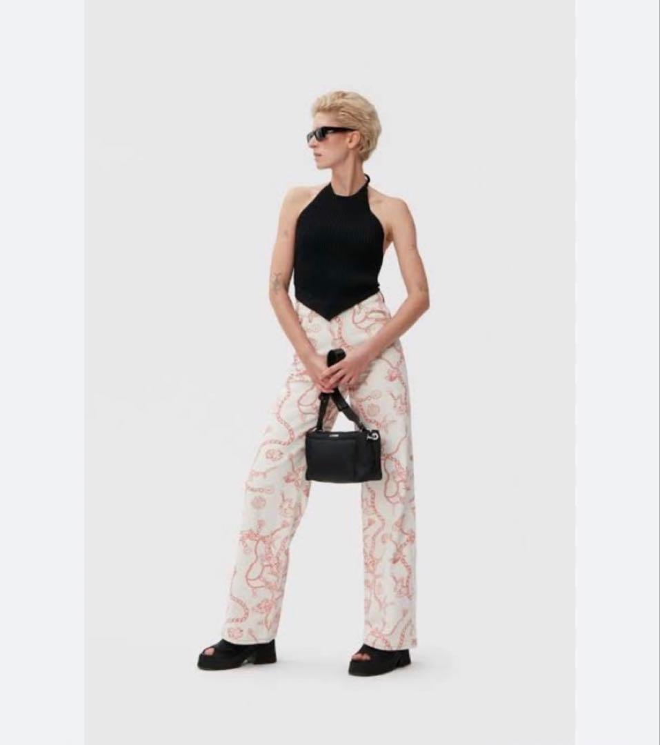 らんた　【美品】GANNI 赤い海の模様のホワイトデニムパンツ