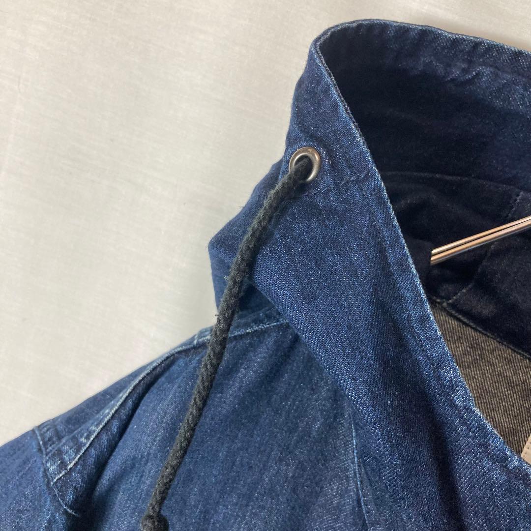 希少デザイン古着インディゴブルーデニムモッズコートビッグサイズ