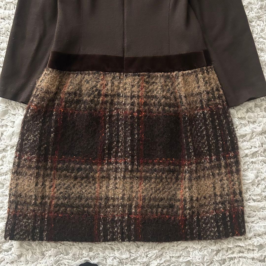 エムズグレイシー ドッキングワンピース L チェック柄 ベロア ブラウン 茶色