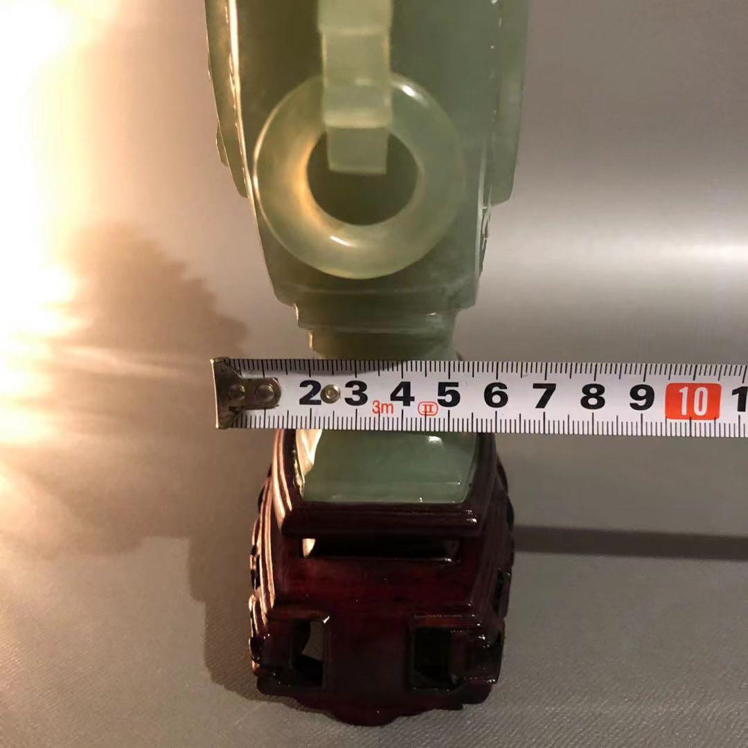 N191、天然石翡翠色 香炉 壺 飾り 高浮彫り 透かし彫り　極上彫刻 遊環