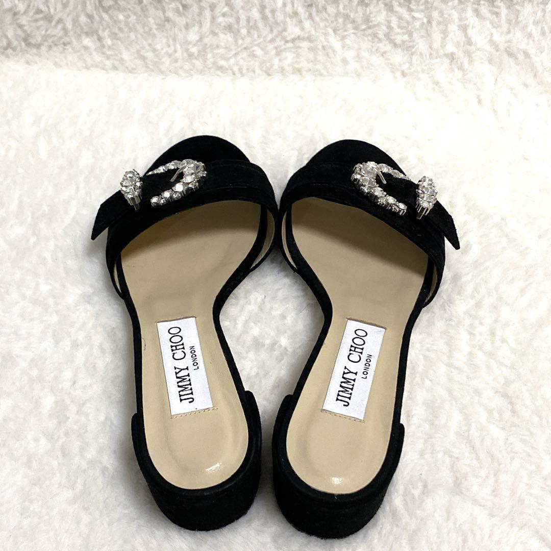 極美品✨ジミーチュウ クリスタル バッグ ミュールサンダル スエード 黒