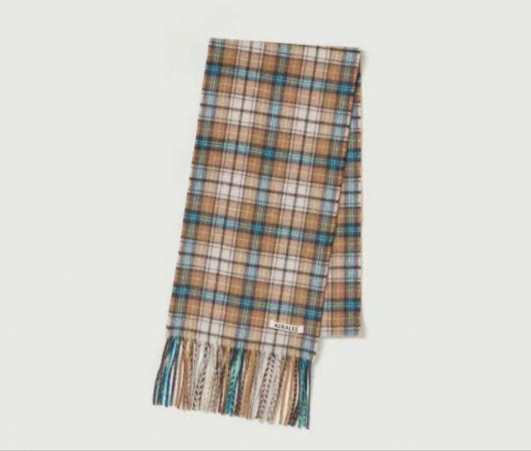 美品✴︎オーラリー AURALEE CHECK STOLEブラウンイエローチェック