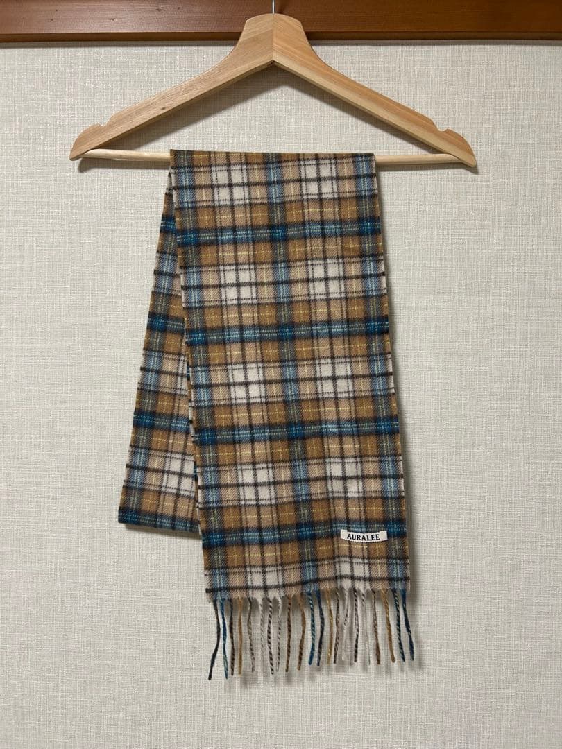 美品✴︎オーラリー AURALEE CHECK STOLEブラウンイエローチェック