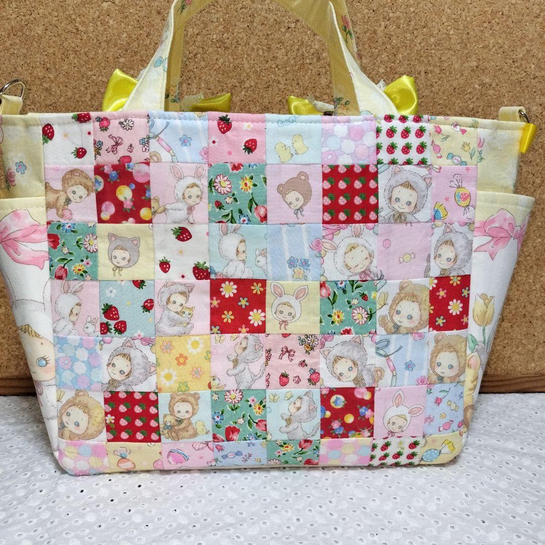 パッチワークサイドポケット付き２wayトートバック