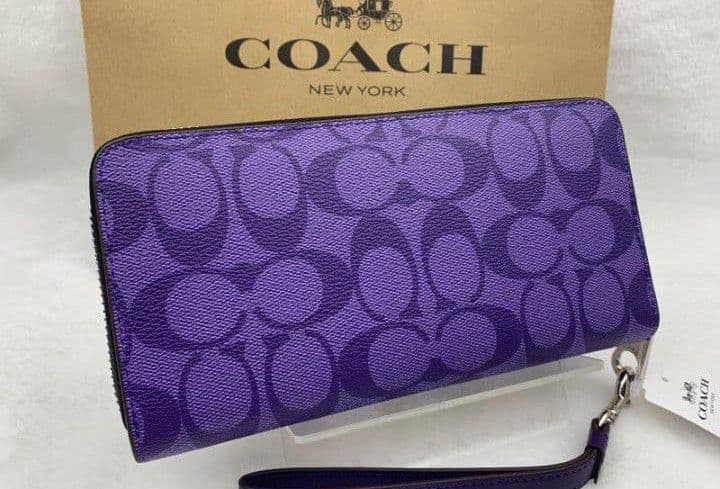 新品未使用コーチ長財布ストラップ付きパープルレディースメンズ送料無料即日発送