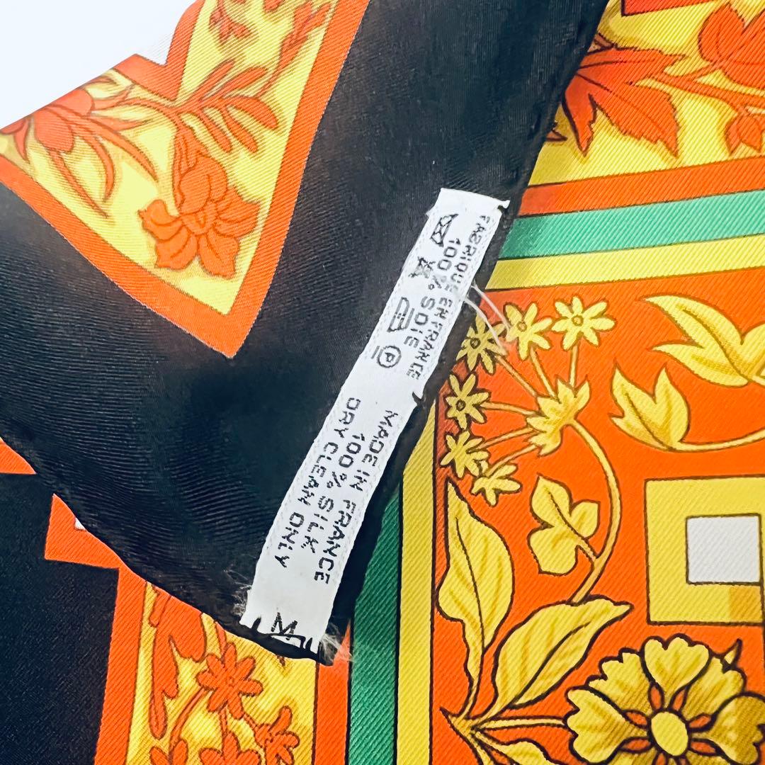 美品 エルメス シルクスカーフ カレ90 夏の宝石 黒 オレンジ - メルカリ