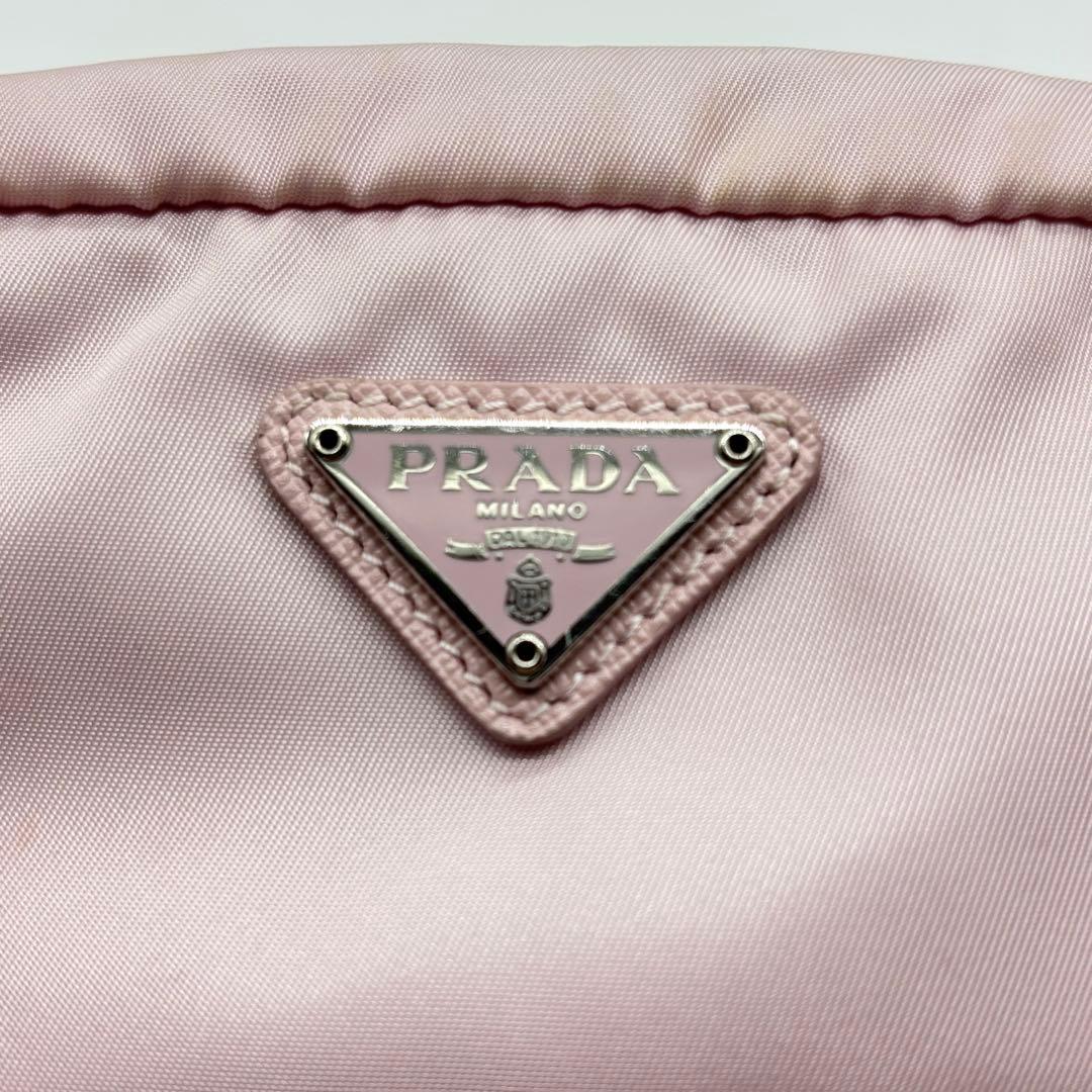 PRADA プラダ ピンク ナイロン ポーチ 三角プレート