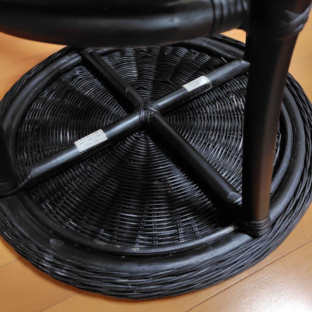 ニトリ　円形　ガラス天板　ラタン　テーブル　黒