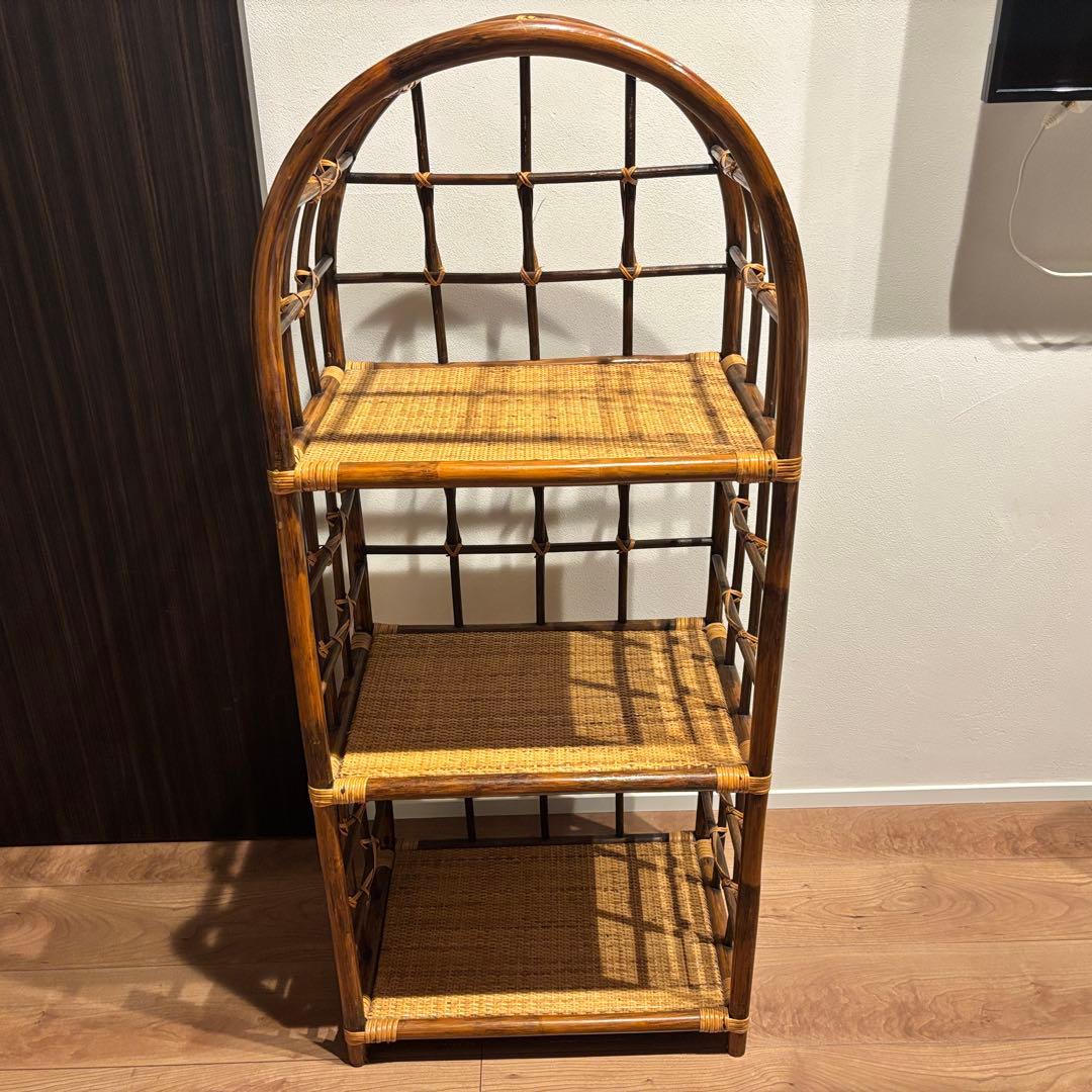 早い者勝ち‼️籐 ラタン ラック シェルフ スタンド 3段 飾り棚 置物台 大型 シェルフ 3段 オープン ラック 収納 棚 ラタン 籐 ウッド 木 60cm幅