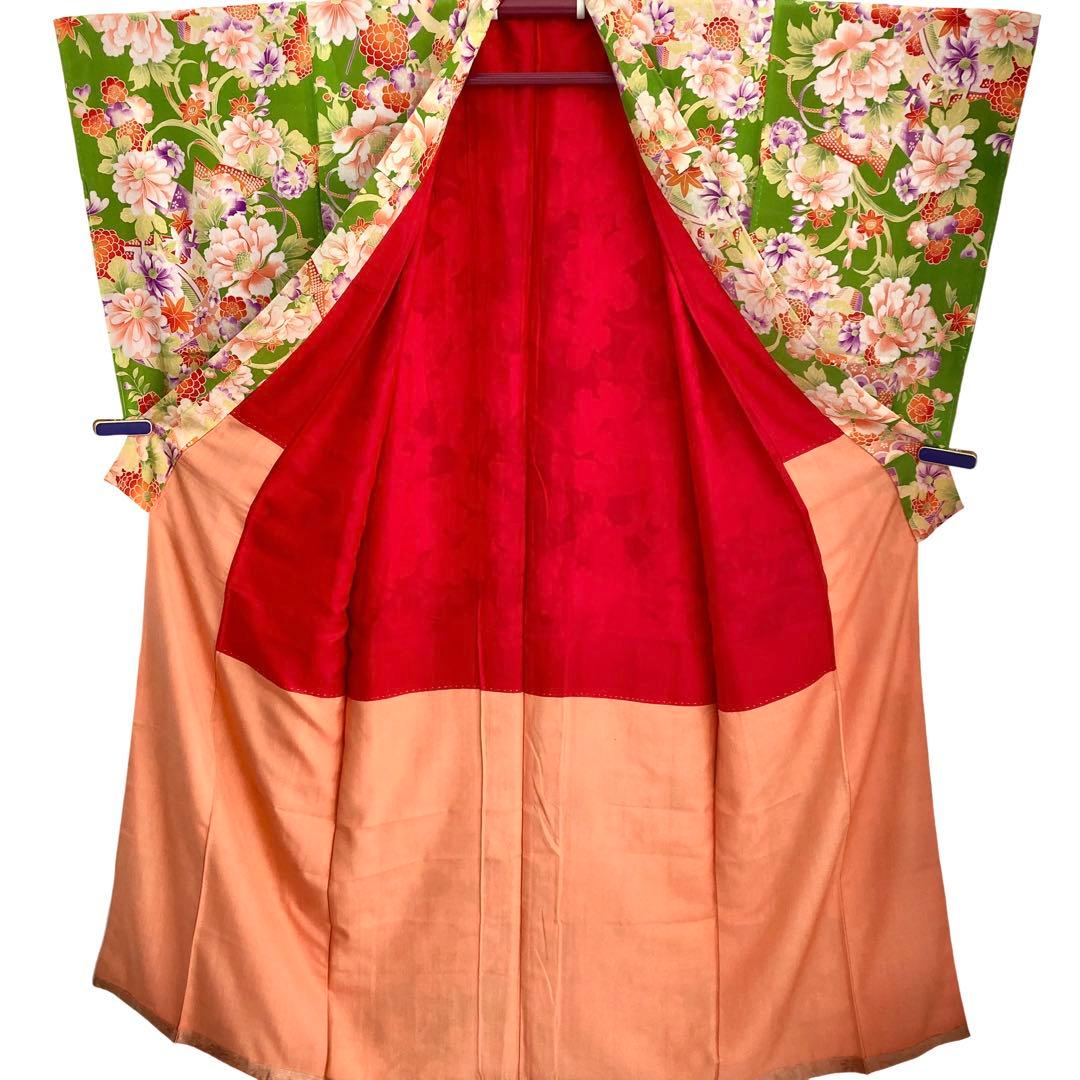 若草色 アンティーク着物 縮緬 ジュニア 十三詣り NO26 - メルカリ